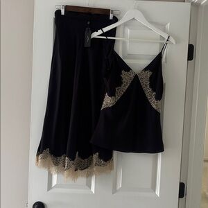 NWT Rag & Bone Black Skirt with Gold Lace Trim size 2 and matching top in size 4